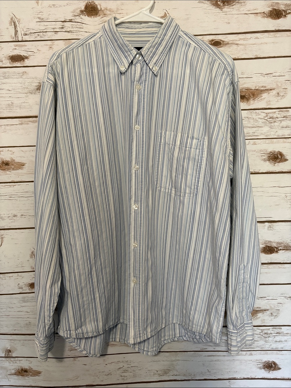 Men's Light Blue & White Striped Button-Down Shirt